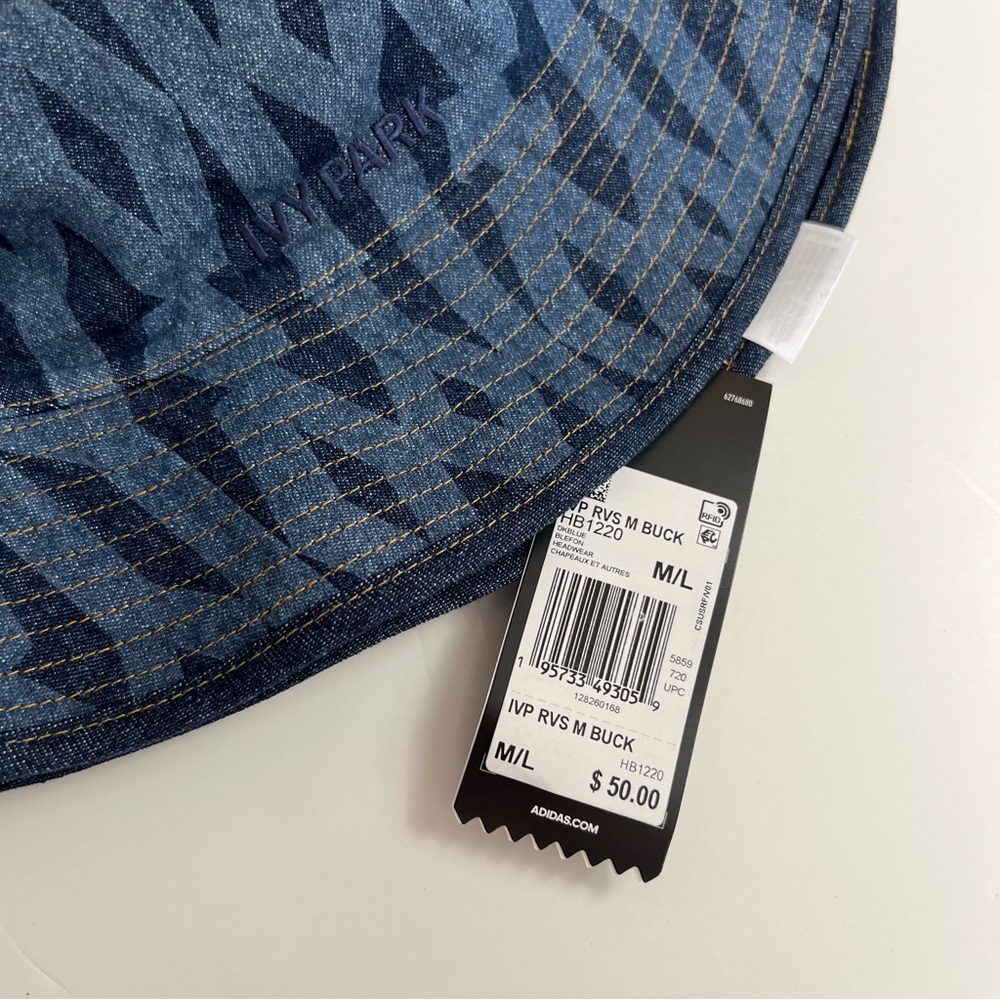 000 - ADIDAS IVY PARK REVERSIBLE MONOGRAM DENIM BUCKET CAP NWT NEW HAT - Picture 2 of 8